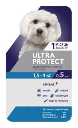 Капли на холку Ultra Protect от паразитов для собак весом 1,5-4 кг