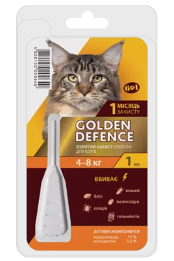 Капли на холку Golden Defence от паразитов для кошек весом 4-8 кг