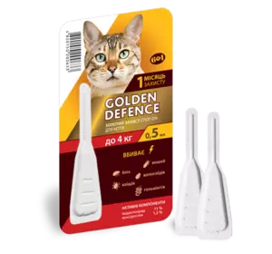 Капли на холку Golden Defence от паразитов для кошек весом 0,5-4 кг