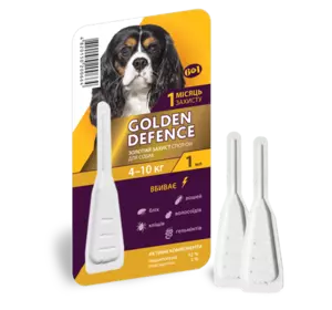 Капли на холку Golden Defence от паразитов для собак весом 4 - 10 кг