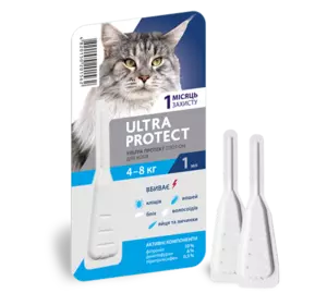 Капли Ultra Protect от блох и клещей для кошек весом 4-8 кг
